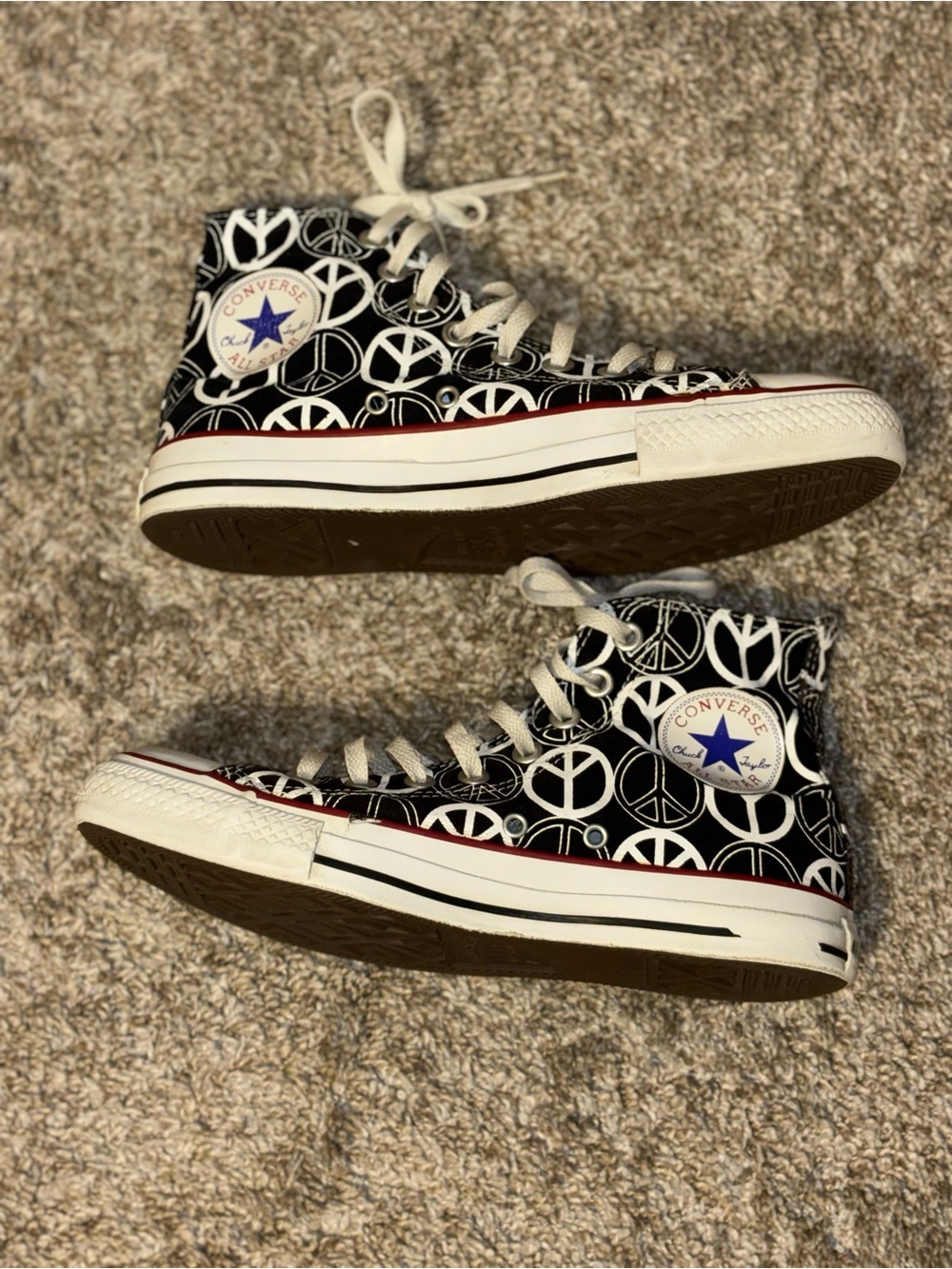 Rare Vintage Peace Sign Converse Chuck Taylors (Hi Blue Label, 1K057)